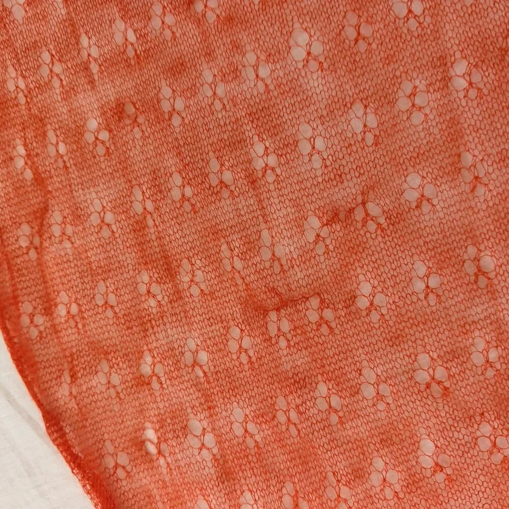 Vtg 60s For Gimbels England 100% Mohair Lace Scarf Shawl Orange Red Sheer Knit